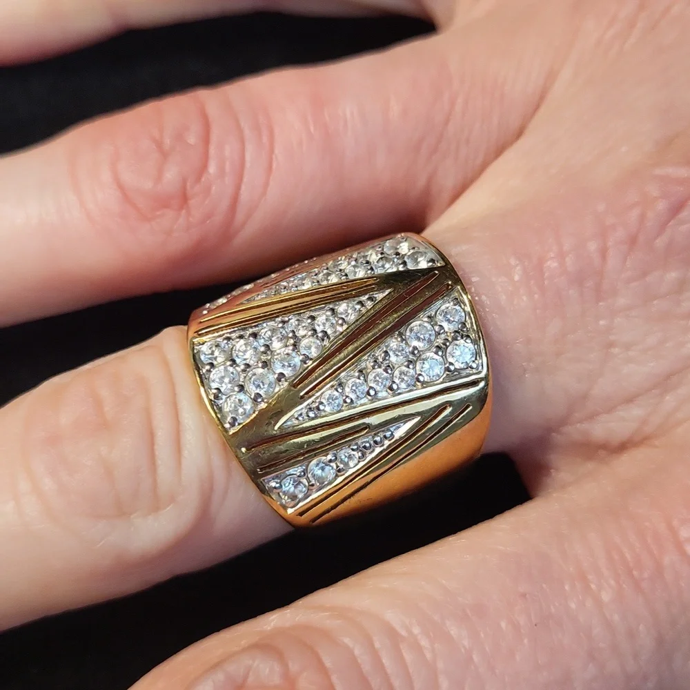 Beautiful Vermeil CZ 10k Gold Over Sterling Silver Cocktail Ring